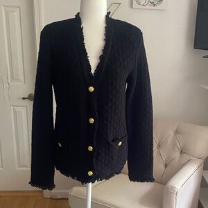 Tahari Black Textured Blazer with Gold Accents